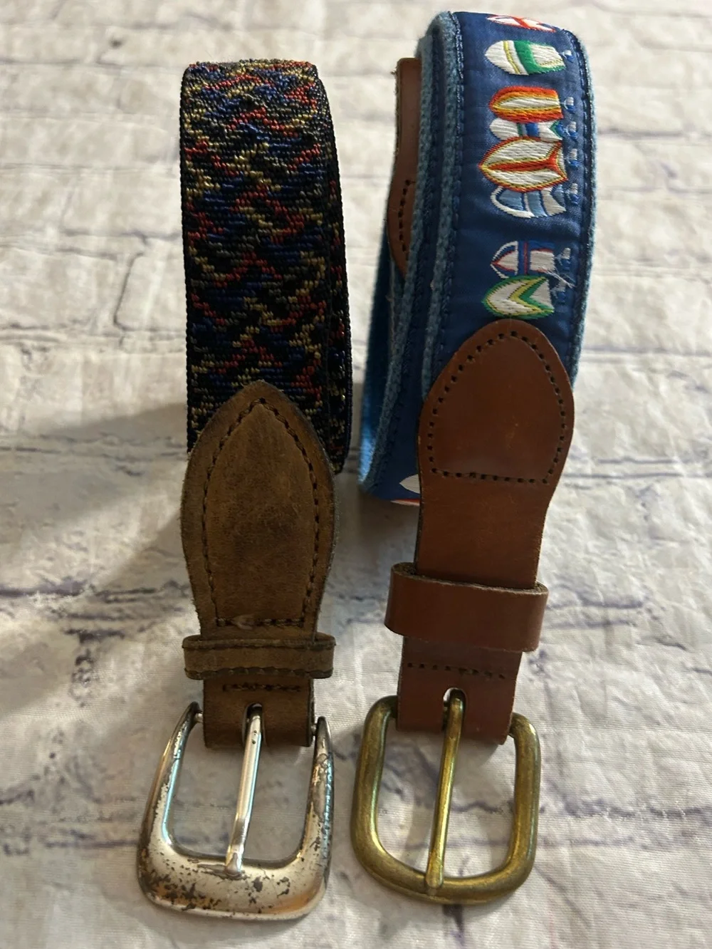 BISON BELT CO. MULTI COLORED LEATHER ACCENT & HAND MADE LEATHER BLUE BELTS
